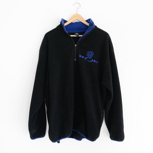 VTG '97 Warner Brothers Studio Store Navy Blue Wb Sport Half Sip Fleece Sweater - Picture 1 of 13